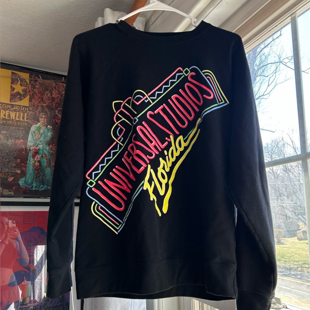 Universal Studios Black Crewneck Sweater with Neon Graphic